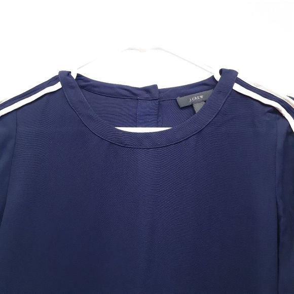 J. Crew Double Stripes Crepe Top Blouse Navy Womens Size 00 - Picture 4 of 16